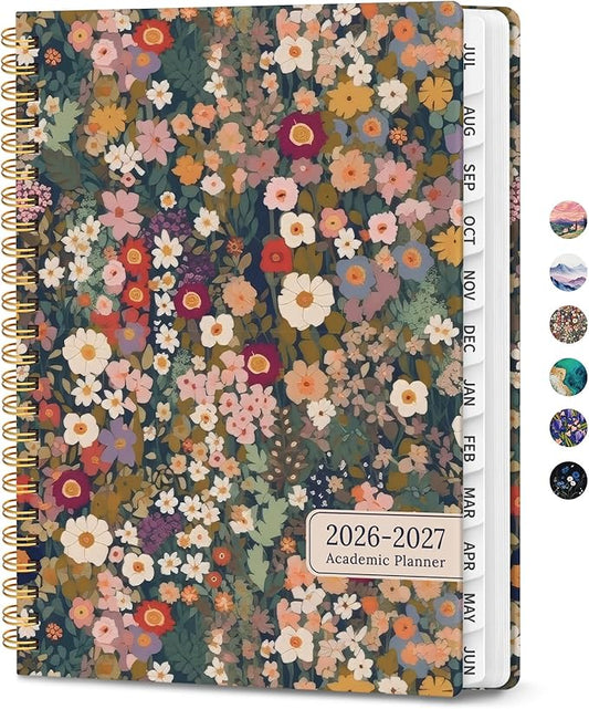 Planner 2026-2027, Monthly and Weekly Academic Planner July 2026 - June 2027, Hardcover Student Teacher Planning Agenda Calendar Book with Tabs, Perfect for Office School Supplies, A4 (8.5" x 11") - Garden