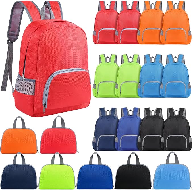 12 Pcs Back to School Backpacks in Bulk Classic Colorful Foldable Backpacks Oxford Cloth Multi-Use Book Bags for Outdoor Travel Student School Supply 7 Colors
