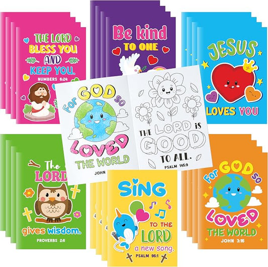 Dvbonike 24Pcs Bible Verses Coloring Books - Religious Theme DIY Color-in Pages with Inspirational Words Drawing Holiday Christian Activity Supplies for Sunday School Classroom Rewards Gift for Kids