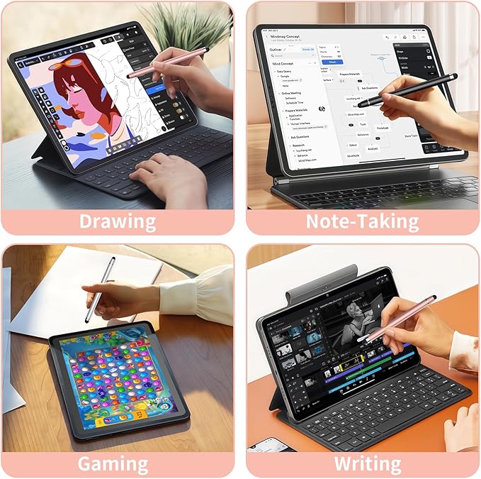 3 PCS Stylus Pen for Touchscreen,2-in-1 High Precision Stylus,Stylus Pen for iPad/iPhone/Android Tablets and Capacitive Touchscreens(Black/Silver/Rose Gold