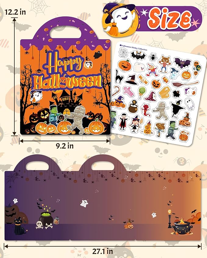 Benresive Reusable Sticker Book for Toddlers, Travel Stickers for Kids, Toddler Crafts Activities Toys, Birthday Gifts for Boys & Girls - Halloween