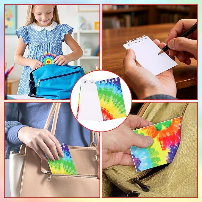 Hooqict 24 Pack Small Spiral Notebook Pocket Notepad Mini Journal Pocket Notebooks Tie Dye Notepads Memo Pads for Kids, Party Favors, Office, Classroom School Supplies, 3.9 x 2.4 Inch