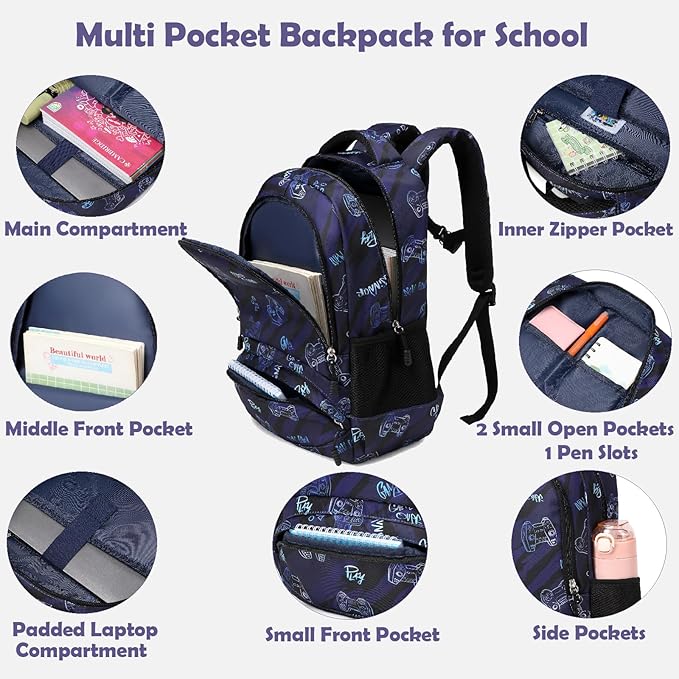 Kimwadalh School Backpack for Girls, Backpack with Lunch Box Pencil Case for Preschool Elementary High School Girls Boys