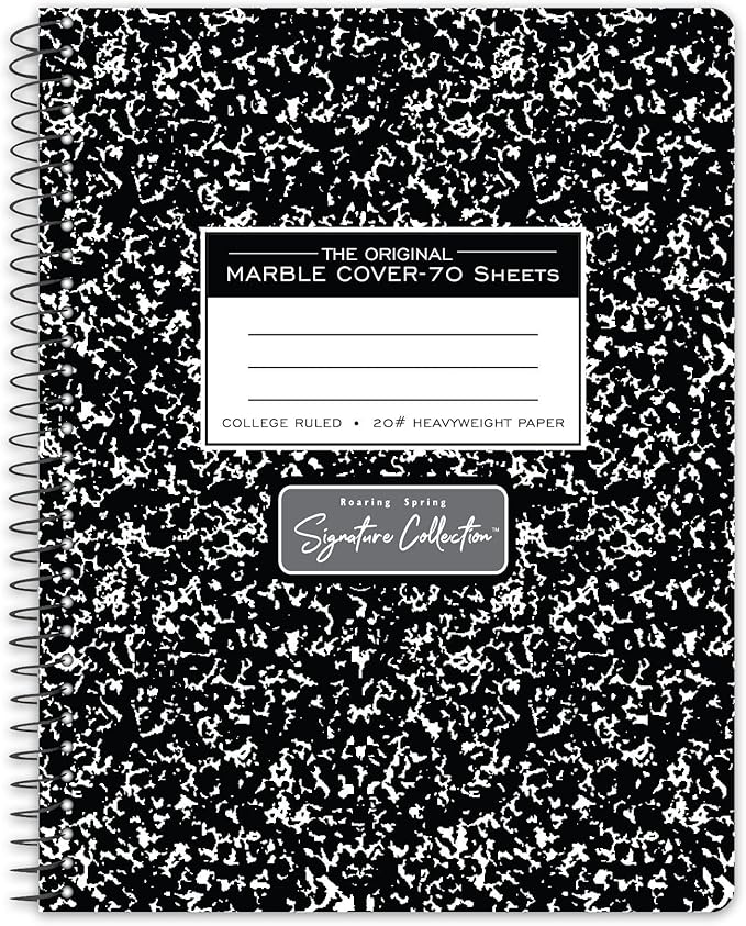 ROARING SPRING Signature Collection Composition Spiral Notebook, 24 Books, Hardcover, College Ruled, 20# Premium Paper, 70 Perforated Sheets, 9.75" x 7.5", Made in USA