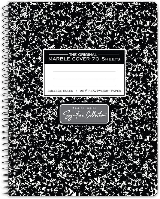ROARING SPRING Signature Collection Composition Spiral Notebook, Hardcover, College Ruled, 20# Premium Paper, 70 Perforated Sheets, 9.75" x 7.5", Made in USA