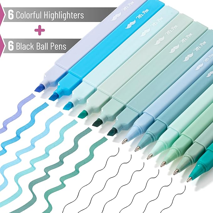 Mr. Pen- Aesthetic Highlighters and Ballpoint Pens No Bleed, 12 Pack, Forest Green, Bible Highlighters and Pens No Bleed, Fast Dry and No Smear for Bible Journaling, Planner, School Supplies