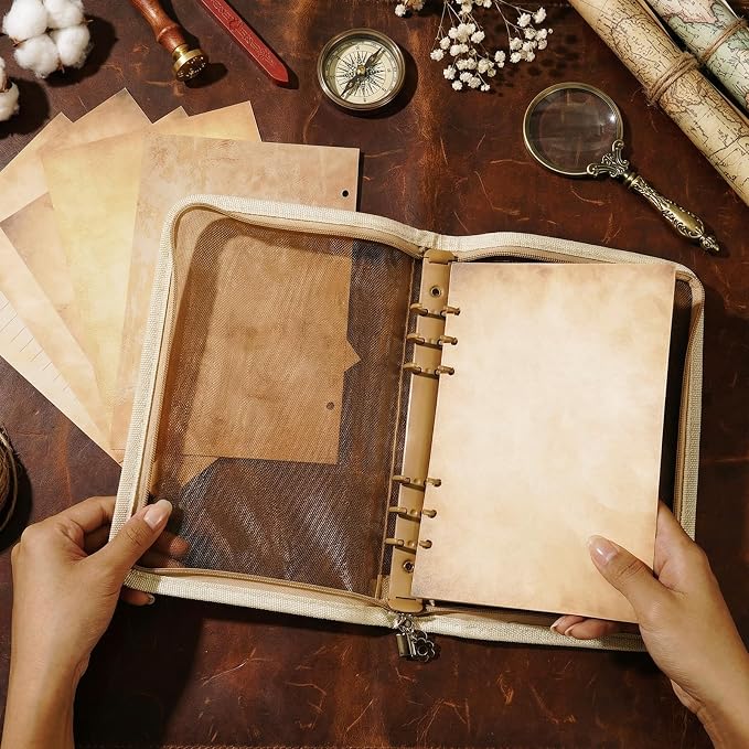100 Sheets Vintage A5 Refills Papers for Planner Insert Binder, 120GSM Thick Antique Retro Notebook Fillers, Aged Look 6 Hole Loose Leaf Papers for Old Fashion A5 6 Ring Binder Journal Diary Budget