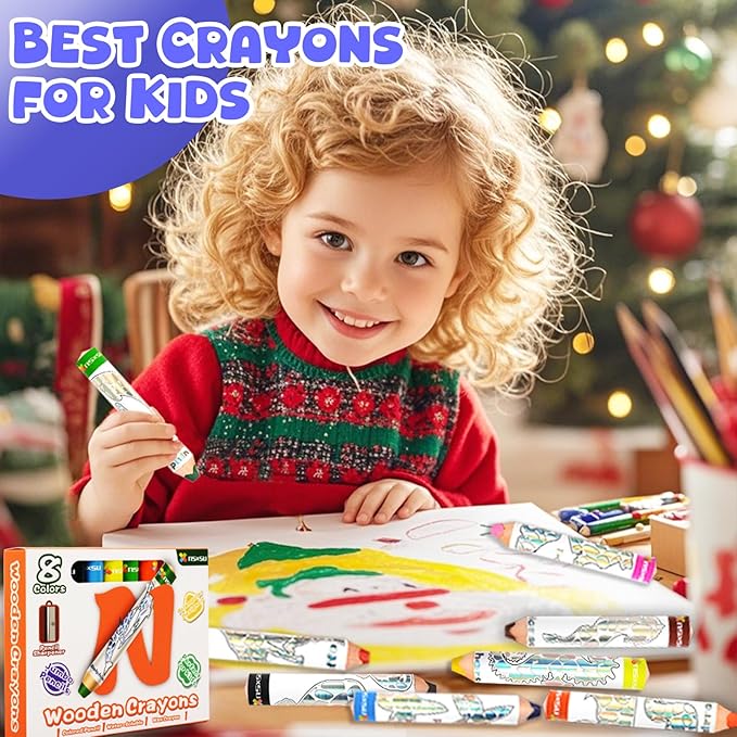 nsxsu Wooden 3 in 1 Jumbo Colored Pencils for Toddlers & Kids, Chunky Washable Crayons, Fat Triangular Coloring Pencil with Sharpener, Easter Basket Stuffers, Easy-Grip Birthday Party Favor
