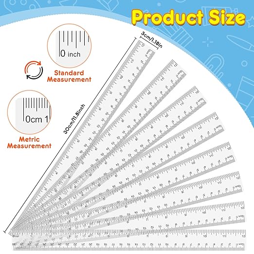 32 Pack Clear Plastic Ruler 12 Inch, Rulers Bulk for Classroom, Transparent Ruler with Centimeters and Inches, Kids Metric Ruler for School, Ideal Back to School Office Home Supplies
