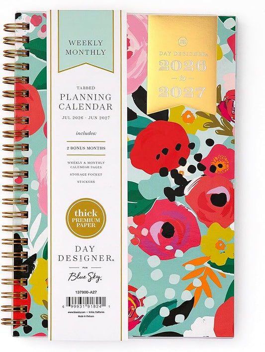 Blue Sky Day Designer 2026-2027 Weekly and Monthly Academic Year Planner Calendar, July 2026 - June 2027, 5" x 8", Flexible Cover, Laminated Tabs, Storage Pocket, Includes Stickers, Secret Garden Mint