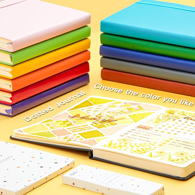 feela Dotted Journal Kit, Dot Grid Journal Hardcover Planner Notebook Set For Beginners Women Girls Note Taking with Journaling Supplies Stencils Stickers Pens Accessories, A5, 224 Pages, Pink