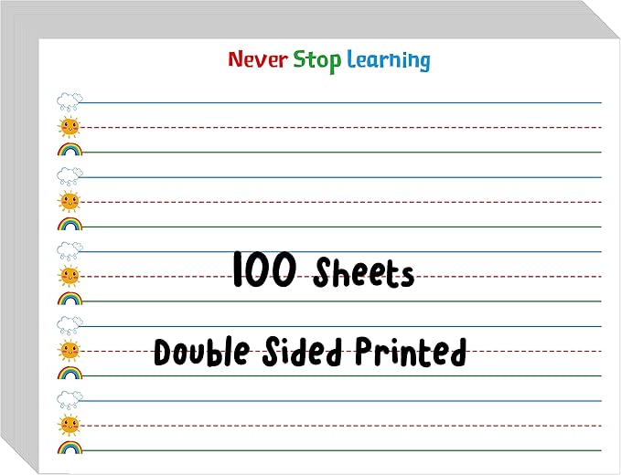 100 Sheets Ruled Writing Paper, Double-Sided Printing Skip-A-Line Ruled Writing Paper with Dotted Lines Handwriting Practice Paper 1” line spacing for Kindergarten Toddlers Kids (11” x 8.3”)
