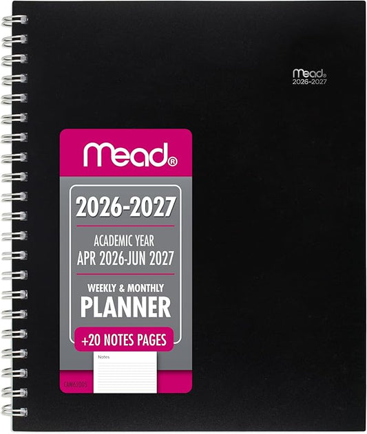 Mead Planner 2026-2027 Weekly & Monthly Academic 15-Month April-June, 8.5" x 11", Black (CAW62005)
