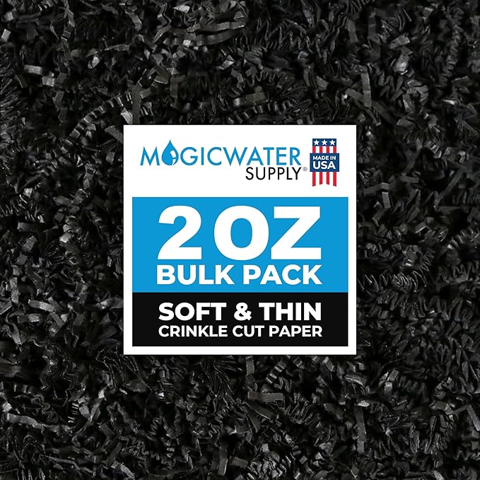 MagicWater Supply - 2 oz - Black - Soft & Thin Crinkle Cut Paper Shred Filler great for Gift Wrapping, Basket Filling, Birthdays, Weddings, Anniversaries