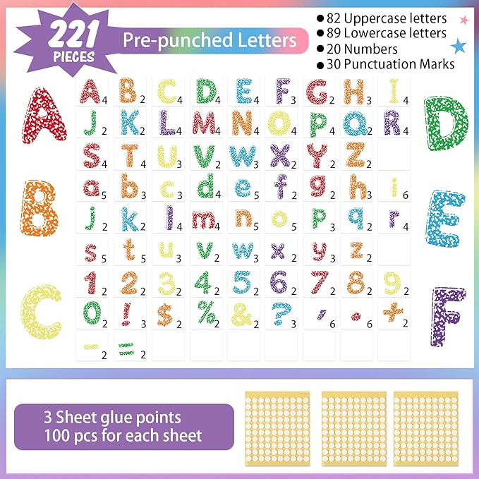 221 Pcs Composition Notebook Bulletin Board Letters, Round Alphabet Number Punctuation Symbol Combo Letter Cutouts, Colorful Classroom Decor for Summer School Chalkboard Whiteboard Poster Wall
