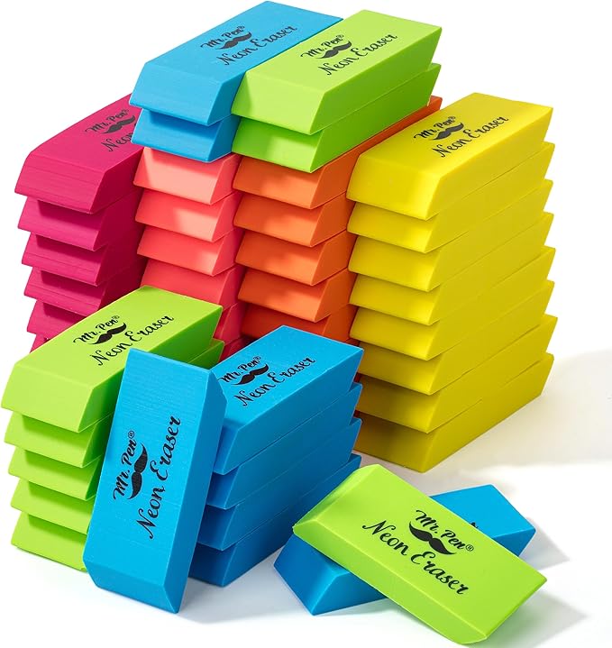 Mr. Pen- Pencil Erasers Bulk, 48 Pack, Neon Colors