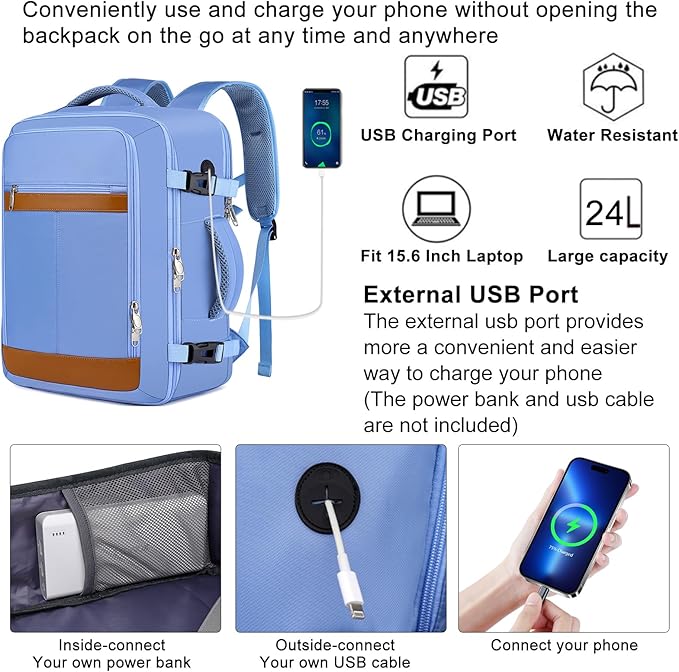 Travel Laptop Backpack for Men Women Airline Approved Carry On Backpack with Shoe Pouch,TSA 15.6inch Laptop Mochila Flight Approved Personal Item Bag for Weekender Bookbag Travel Essentials,Blue