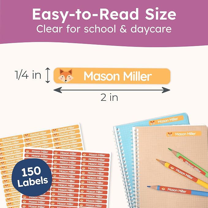 Personalized Kids Name Labels for Pencils Color Mix [150pcs] - Waterproof Name Stickers for School & Daycare - Pencil Custom Name Stickers - Children Name Stick On Labels for Pens (2.0”x0.3”)