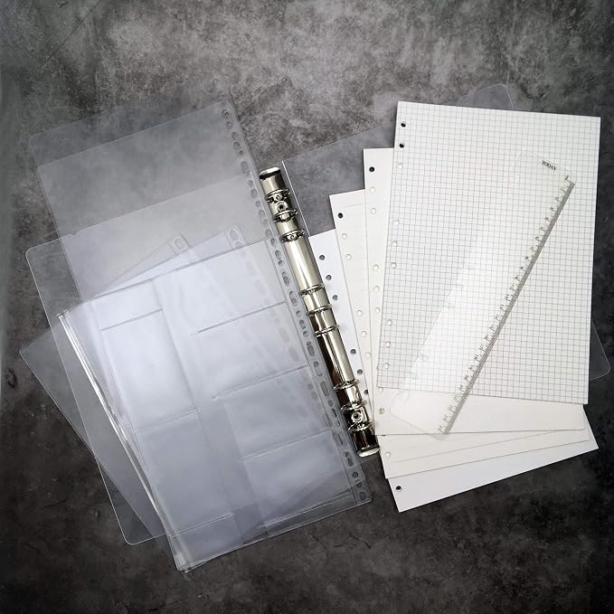 Zelten Refills/Loose Leaves for B5 Cover Ring Binder/Personal Organizer/Planner(B5 9 Holes, Cover with Pages and Pouches Set)