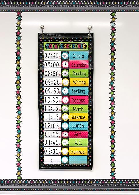 Teacher Created Resources TCR20752 Chalkboard Brights 14 Pocket Daily Schedule, Nylon/Vinyl, Black