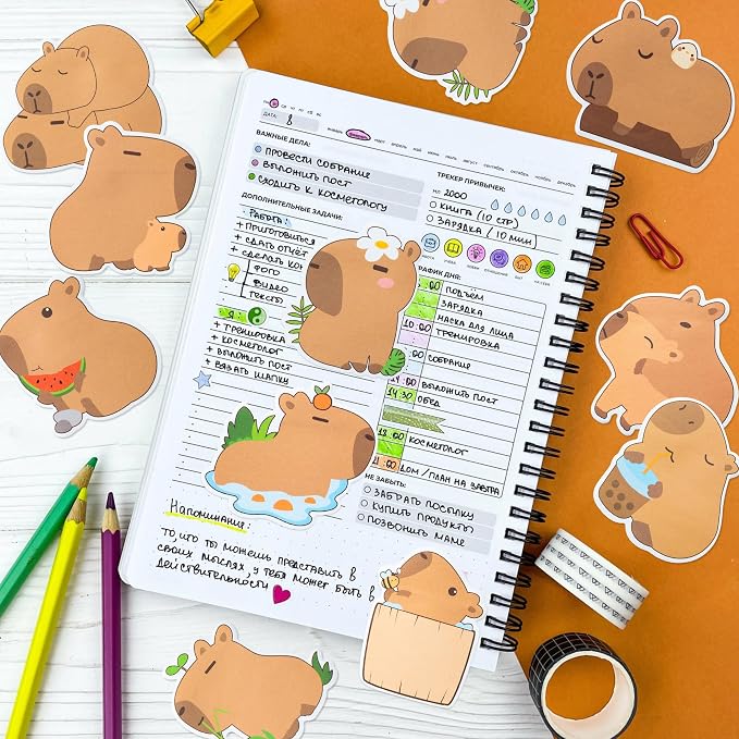 Xqumoi 30 Pack CAPY Sticky Notes - Cute Cartoon CAPY Self Sticky Notepads Writing Memo Pads Animal Page Marker for Office School Student Birthday Party Favors Goodies Bag Fillers 600 Sheets
