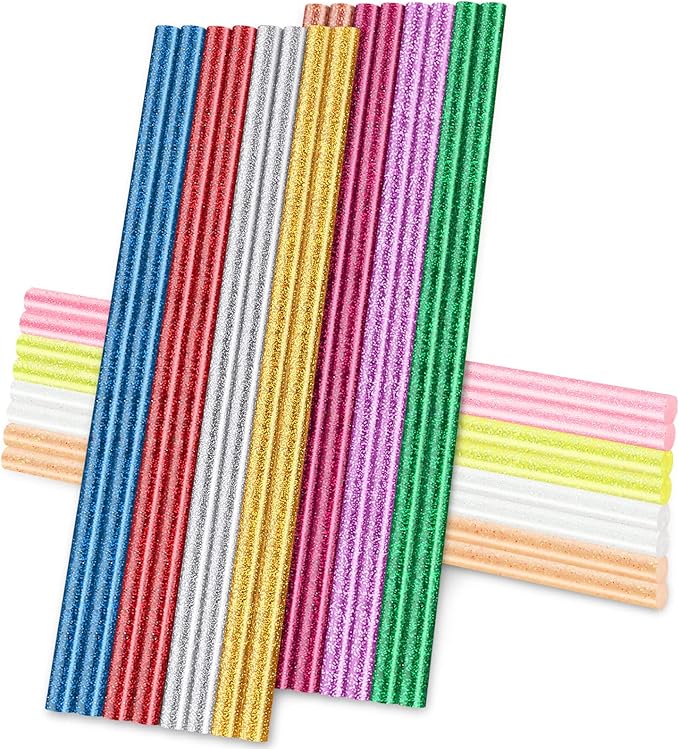 Glitter Color(12 * 2) Hot Glue Sticks, 24PCS Mini Size 0.27" Dia x 8" Long Hot Melt Glue Stick Colored, All Temperature Adhesive EVA Glue Sticks for Repairing Sealing Stamp DIY Art Craft