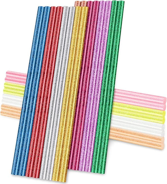 Glitter Color(12 * 2) Hot Glue Sticks, 24PCS Mini Size 0.27" Dia x 8" Long Hot Melt Glue Stick Colored, All Temperature Adhesive EVA Glue Sticks for Repairing Sealing Stamp DIY Art Craft