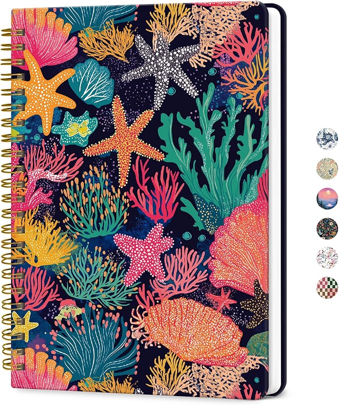 ZOTIA Lined Spiral Journal for Women, A5 Cute Hardcover College Ruled Notebook for Work, School & Note Taking, Aesthetic Writing Journal, 140 Pages (5.8" x 8.3"), Coral Reef