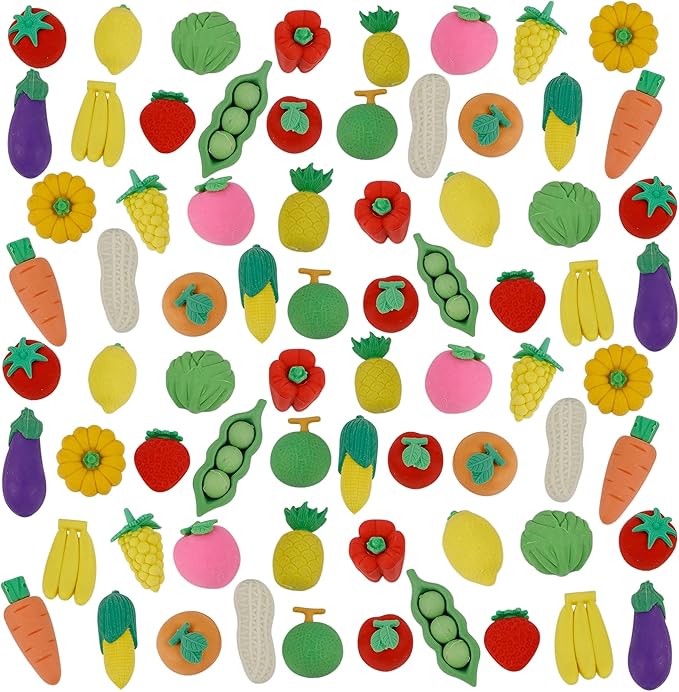 Cllayees 72 Pcs Assorted Fruit Pencil Erasers Toy Set, Mini Vegetable Puzzle Erasers Bulk, 3D Come Apart Gift for Kids Reward Party Favors (Fruit and Vegetable)