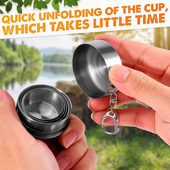 Collapsible Shot Glass with Lid - 2.5Oz (75ml) Stainless Steel Travel Shot Glasses, Rust & Bend Resistant, Keychain for Easy Portability - Collapsible Cups for Traveling, Fishing, Camping