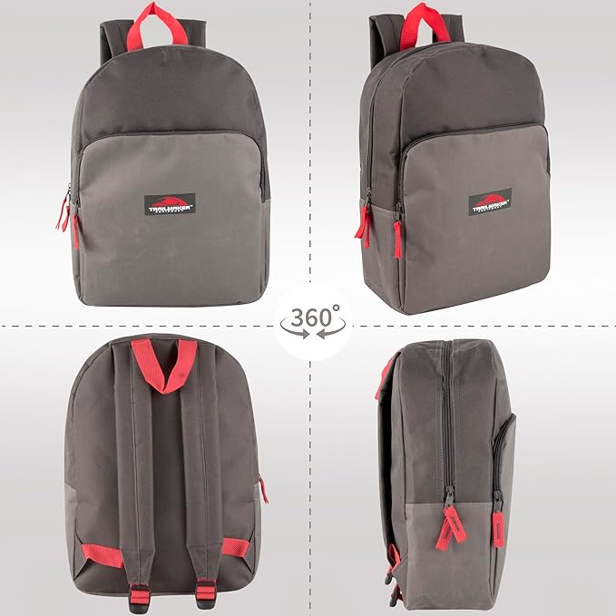 Trail maker 15 Inch Backpack for Kids, Preschool, Elementary & Middle School Students – Spacious Bookbag with Large Front Pocket, Adjustable Straps, Fits up to 13 Inch Laptop (Grey)