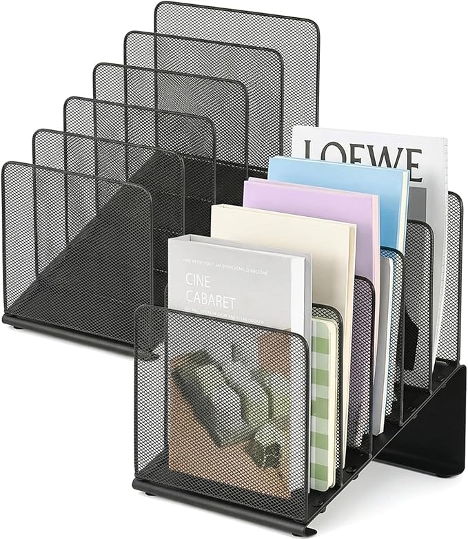LEKETREE File Organizer for Desk, File Folder Organizer with 5-Section Vertical Rack, Suitable for Home Office Document Organization and Storage(Black 2-Pack)