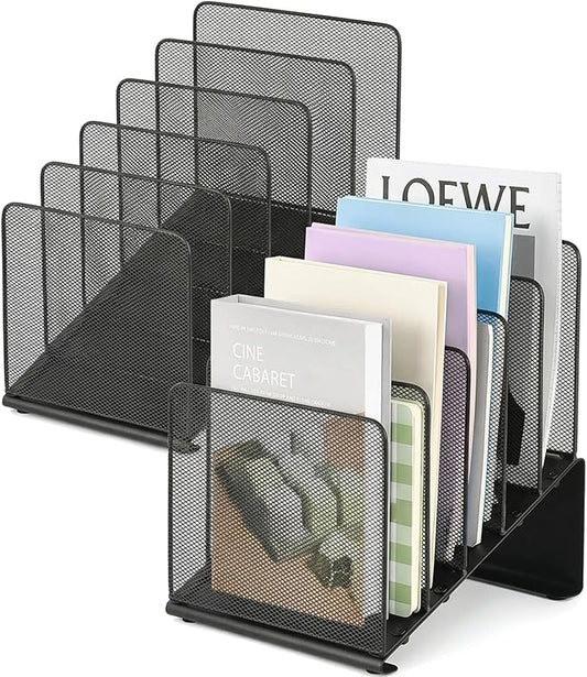 LEKETREE File Organizer for Desk, File Folder Organizer with 5-Section Vertical Rack, Suitable for Home Office Document Organization and Storage(Black 2-Pack)