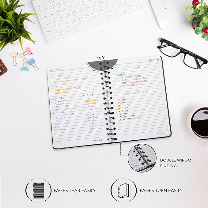 Nextnoid Lined Spiral Notebook Journal For Women & Men - Hardcover A5 Notebook 170 Pages, Journaling Notebooks for Work & Note Taking Writing Journal - Purple