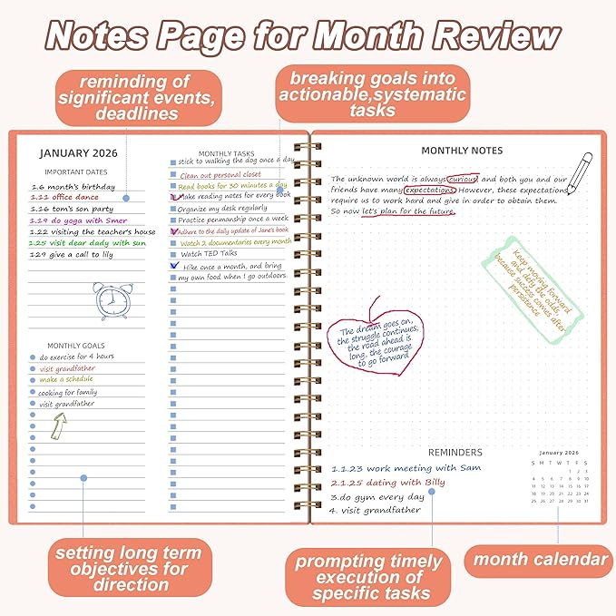 2026-2027 Monthly Planner(7.4'' x 9.6''), 18 Months Agenda Planner from Jan 2026-Jun 2027, Calendar 2026 with Pocket, 120GSM Paper, Pink