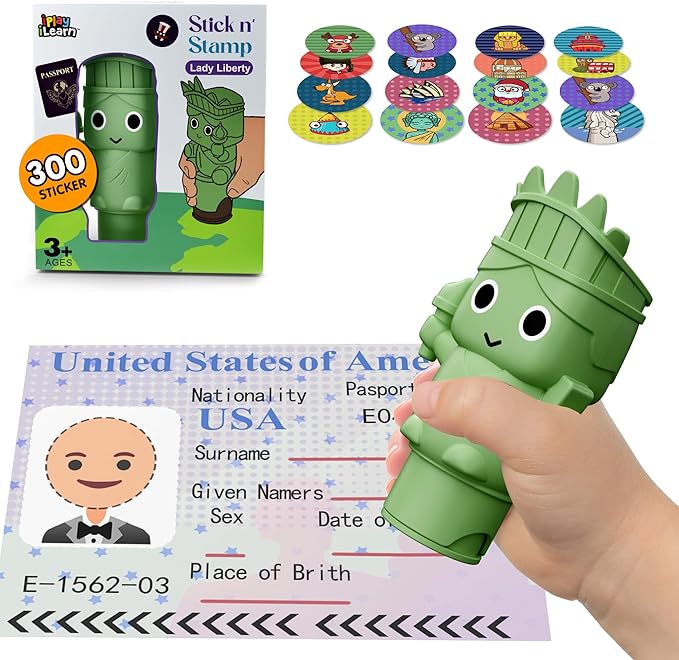 iPlay, iLearn Kids Lady Libert Sticker Stamp Set - 400+ Stickers 18-Page Activity Book, Toddler Creative Art Craft Educational Travel Toy, Birthday Easter Basket Gifts 3 4 5 6 Year Old Girl Boy