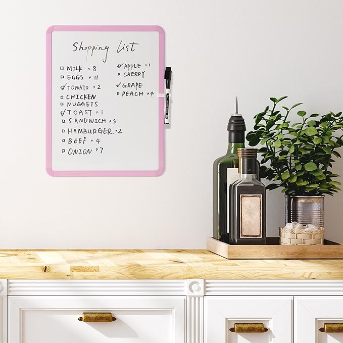 Mr. Pen- Dry Erase Board, 14” x 11” with a Black Dry Erase Marker, Pink Frame, Small Mini White Board for Students, Fridge, Wall, Locker, Includes Double Sided Tapes
