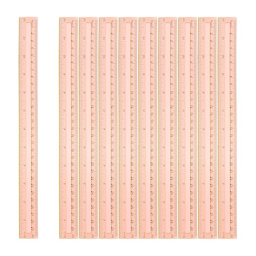 HARFINGTON 12pcs Plastic Rulers 12" (30cm) Clear Straight Ruler Measuring Tool Inches and Centimeters for Home Office Classrooms Drafting, Clear Orange