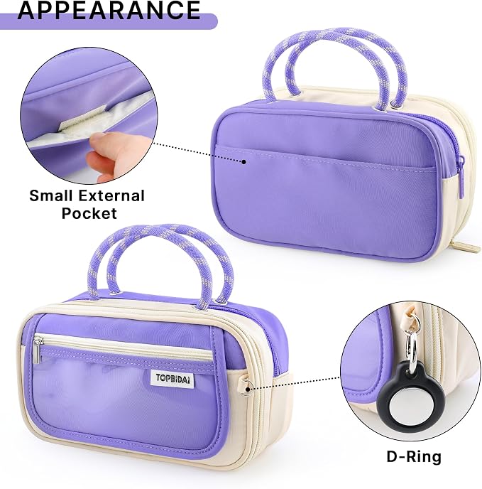 TOPBIDAI Large Pencil Case Pouch School Supplies for Girls Boy Women Men | Big Pencil Bag with 5 Compartments, Easy Grip Handle, Office College School Pencil Box