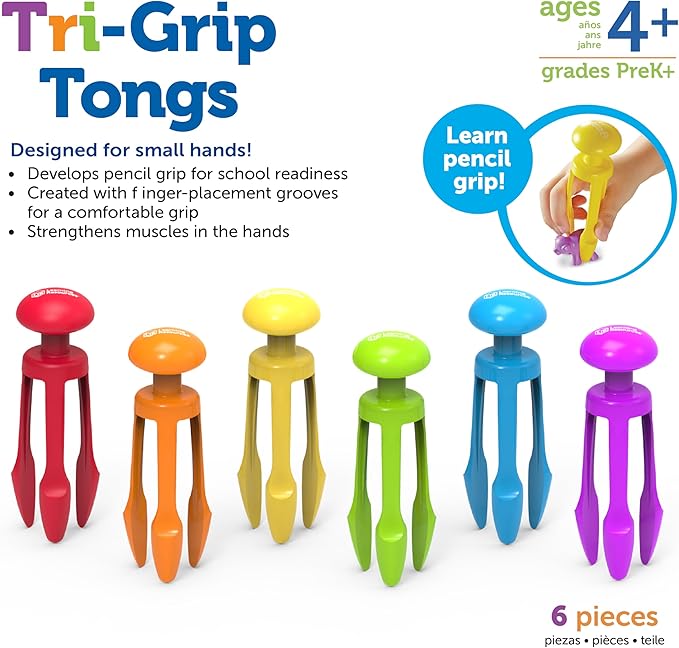 Learning Resources 3 Prong Tong, Pencil Grip Tongs, Sensory Bin, Fine Motor Toy, Set of 6, Ages 4+