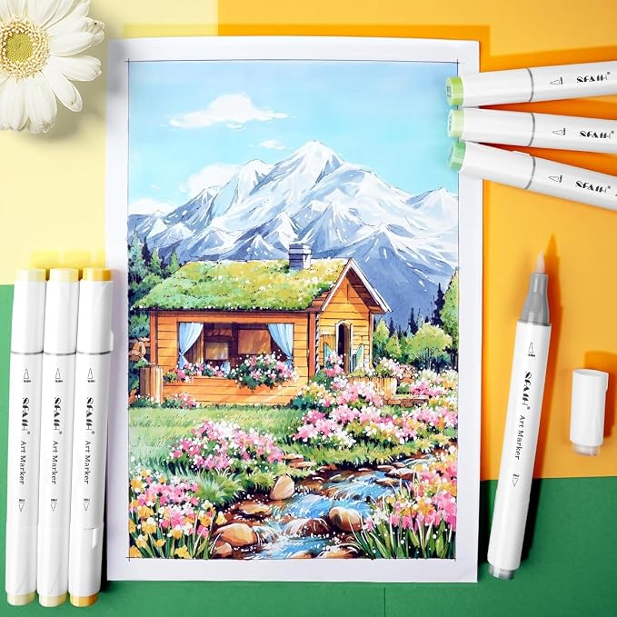 SFAIH Alcohol Markers Brush & Chisel Tip, Complete 321 Color Artist Set