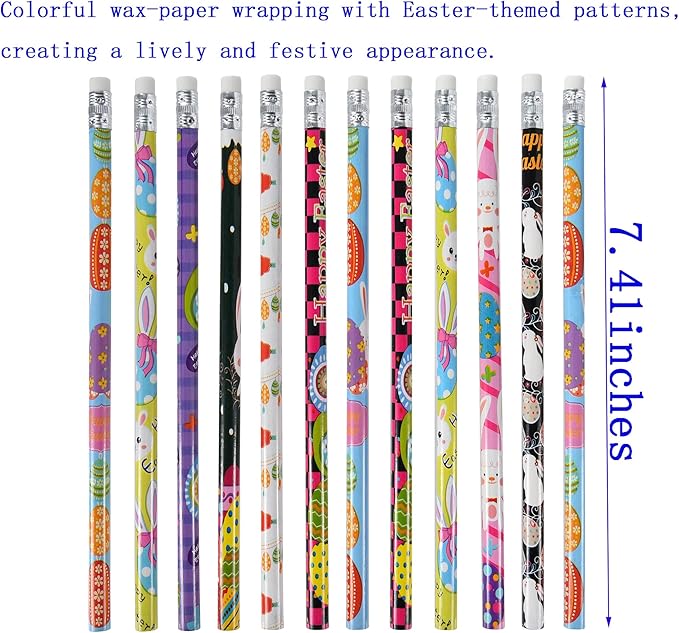 72PCS Wooden cased Easter Pencils for Kids Bulk with Erasers, Wood Pencils for School,Drawing,Gift (72PCS) (Easter, 72)