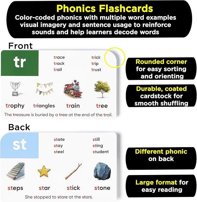 Award-Winning Phonics & Vocabulary Flash Cards (1000+ Words w/Prefixes, Suffixes & CVC) incl. Games & Visual Aids for Ages 4-8, Pre-K to 3rd Grade
