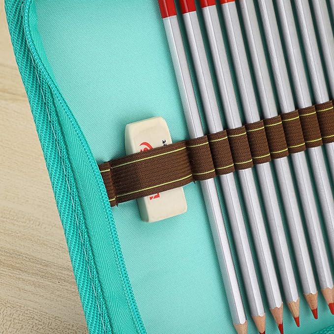 BTSKY® Portable Canvas Zippered Colored Pencil Case-Super Large Capacity 72 Slot Pencil Bag Pouch for Watercolor Pencils (Blue)