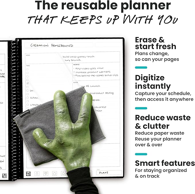 Rocketbook Flex Reusable Planner, Smart Undated, Daily, Weekly, Monthly, Annual Calendar Templates, Executive Size 6X8.8, Teal (Pack of 1)