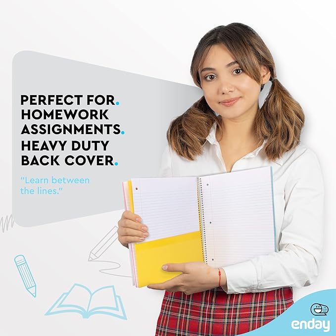 Emraw 5 Subject Notebook College Ruled Spiral White Paper 180 Sheets Perfect for Writing Sketching in class, Home, Office (Pack of 4)