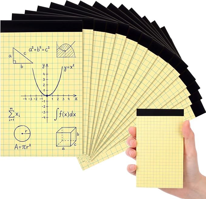 Tenceur 16 Pcs 3'' x 5'' Graph Paper Pads Quad Ruled Grid Mini Notepads, Perforated Tops, 50 Sheets Per Memo Pad, 80Gsm Paper Pads Small Pocket Graph Notebook for Students, Office, Math, Notes