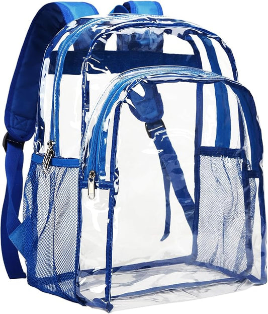 Vorspack Clear Backpack Heavy Duty - Large Clear Backpacks Transparent Bookbag for Girls Boys Large See Through Bag for Work, College, Concert - Blue