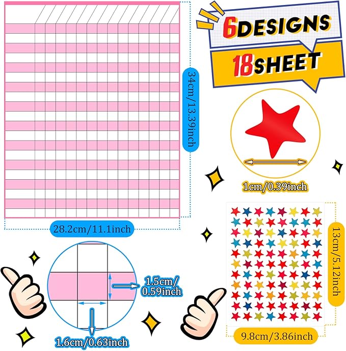 18 Pack Incentive Chart for Classroom Reward Chart for Kids Multi Color Laminated Dry Erase Chart with 1760 Star Stickers Behavior Chart for Learning Classroom School Attendance (Fresh Style)