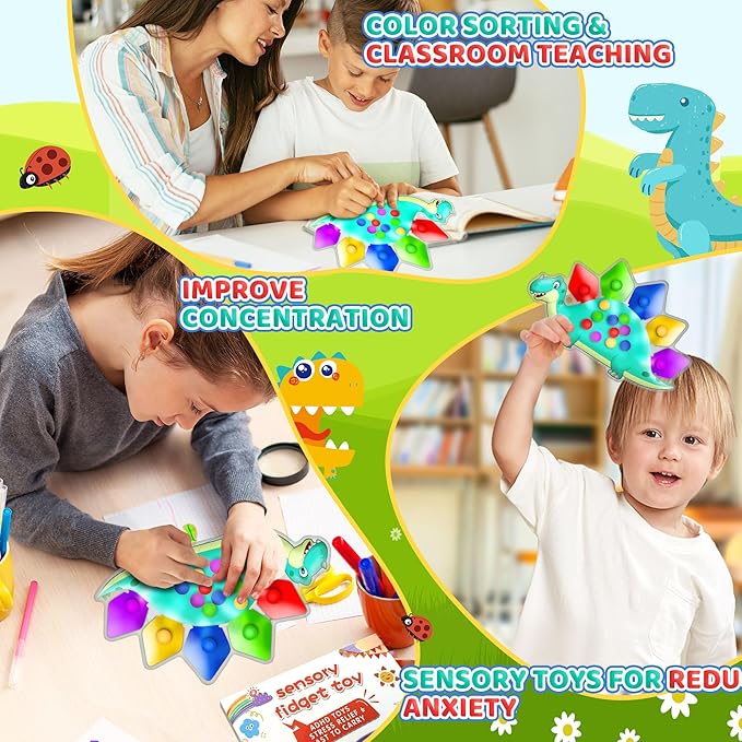 Dinosaur Color Sorting Sensory Toy Travel Toys for Toddler 1-3 Airplane Toy Roadtrip Essenstial for Toddlers Boys Gifts Fine Motor Autism Calm Fidget Montessori Preschool Activities for Kid Christmas